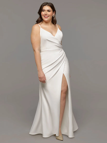 BACKLESS FIT AND FLARE WEDDING DRESS WITH RUCHING