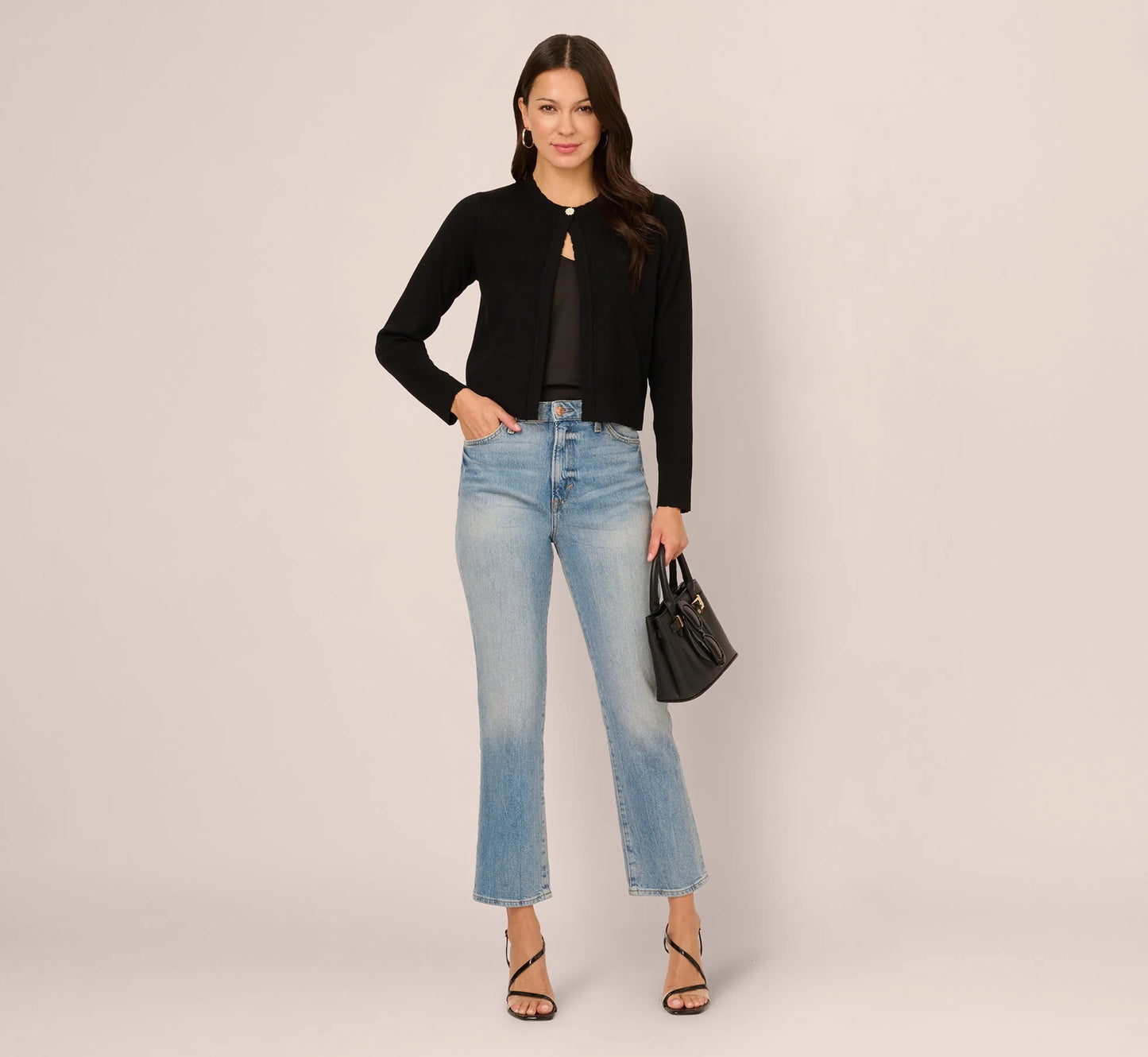 Long Sleeve One Button Cardigan Sweater In Black