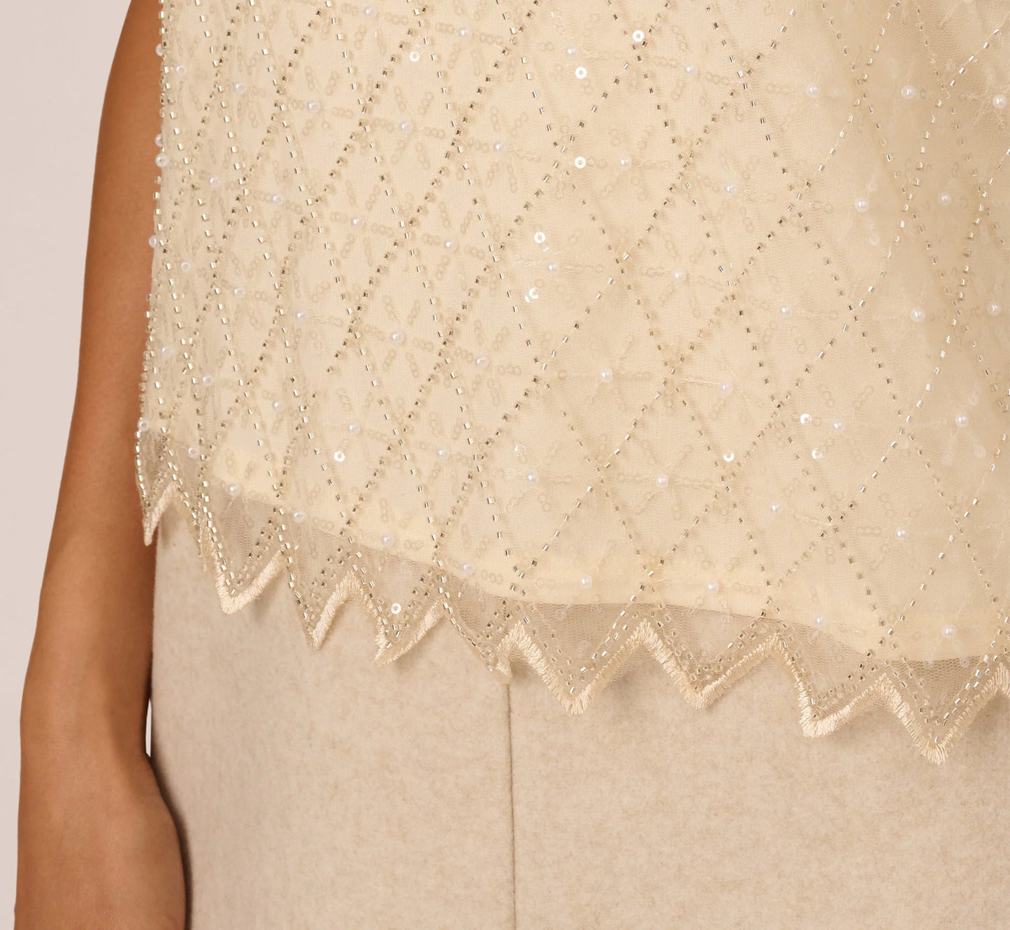Sequin Beaded Tank Top In Almond Cream