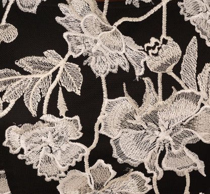 Sleeveless Illusion Floral Embroidery Sheath Dress In Black Ivory