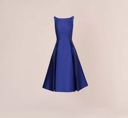 Sleeveless Mikado Fit And Flare Midi Dress With V-Back In Neptune