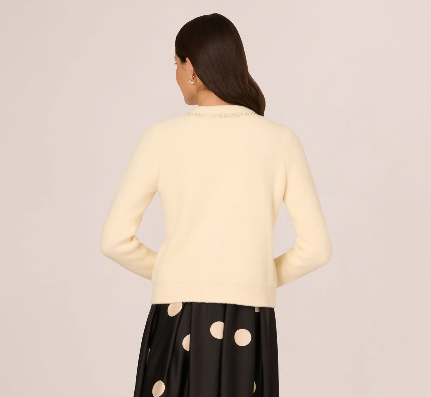 Pearly Bow Cardigan Sweater In Cream
