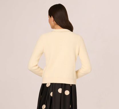 Pearly Bow Cardigan Sweater In Cream