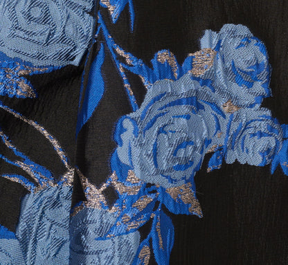 Plus Size Floral Jacquard Short Fit And Flare Dress In Blue Black Multi