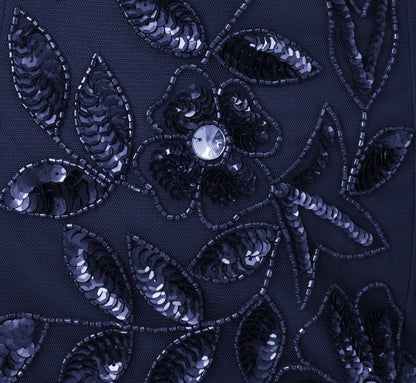 Floral Beaded One Shoulder Mermaid Gown With Godet Skirt In Light Navy