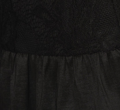 Long Sleeve Drop Waist Lace Dress In Black