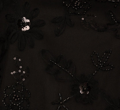 Three Quarter Sleeve Sequin Bead Top In Black