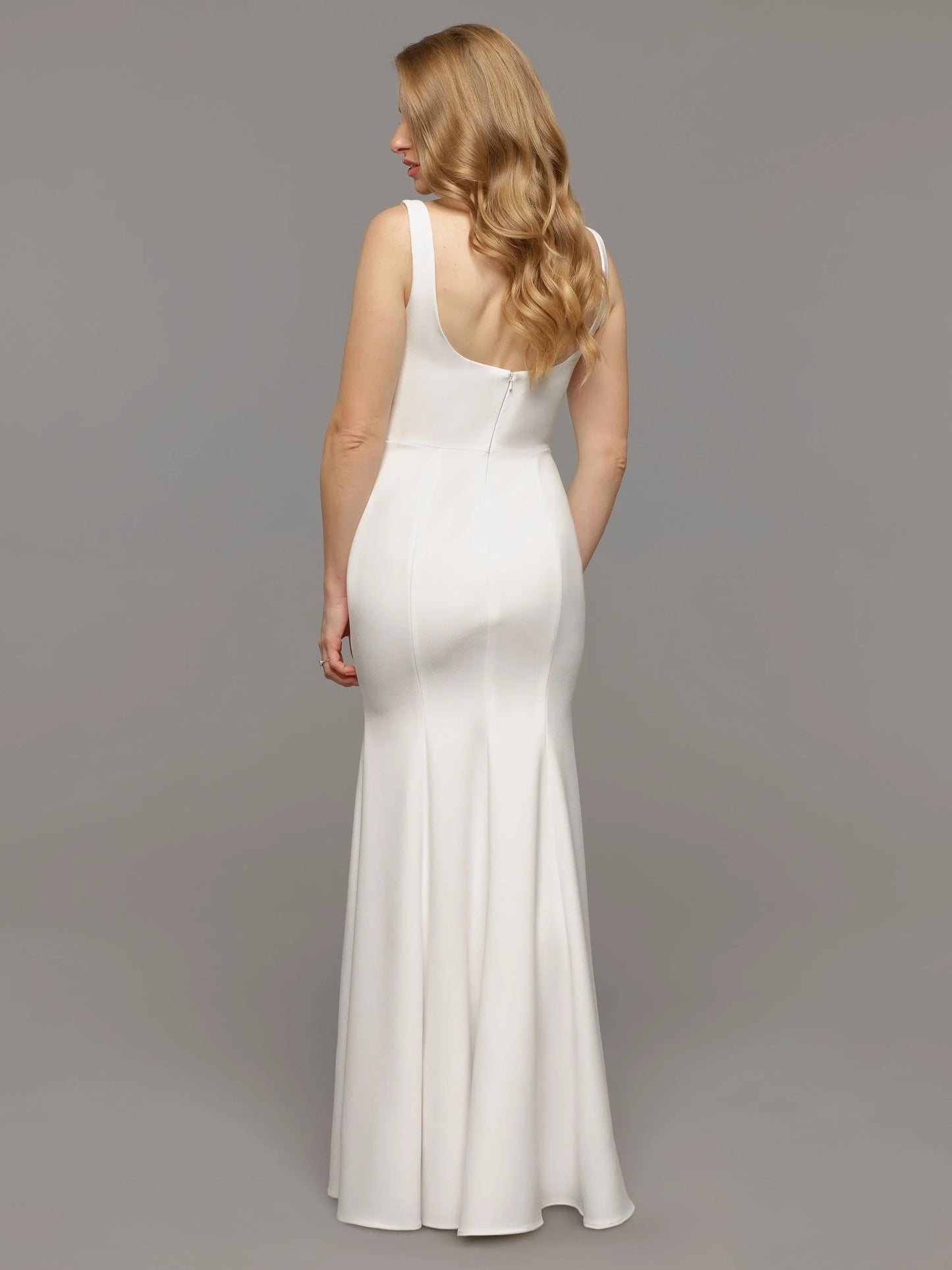 CHIFFON MERMAID WEDDING DRESS WITH BATEAU NECKLINE AND LONG SLEEVES
