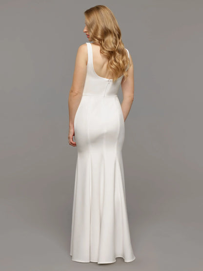 CHIFFON MERMAID WEDDING DRESS WITH BATEAU NECKLINE AND LONG SLEEVES