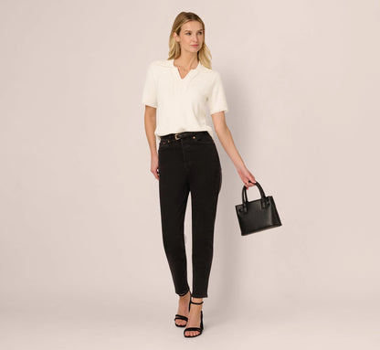 Short Sleeve Waffle Weave Polo Shirt In Ivory
