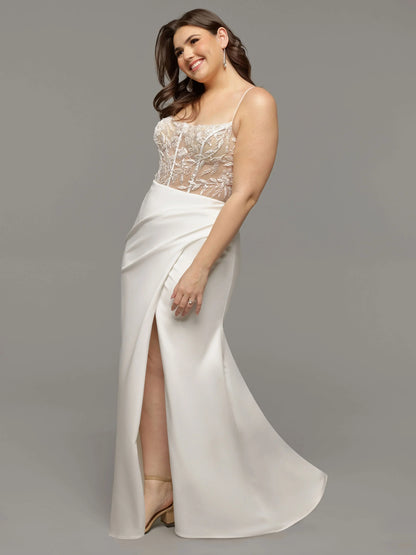 ILLUSION BODICE FIT AND FLARE WEDDING DRESS