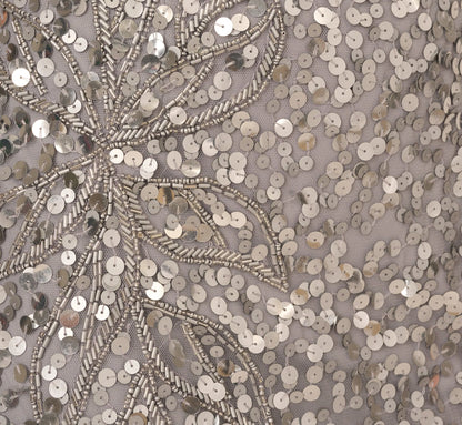 Short Sleeve Bead And Sequin Gown In Silver Mist