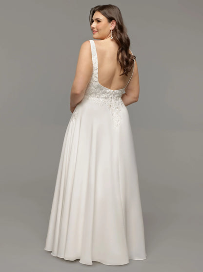 CHIFFON A LINE WEDDING DRESS WITH BEADED LACE