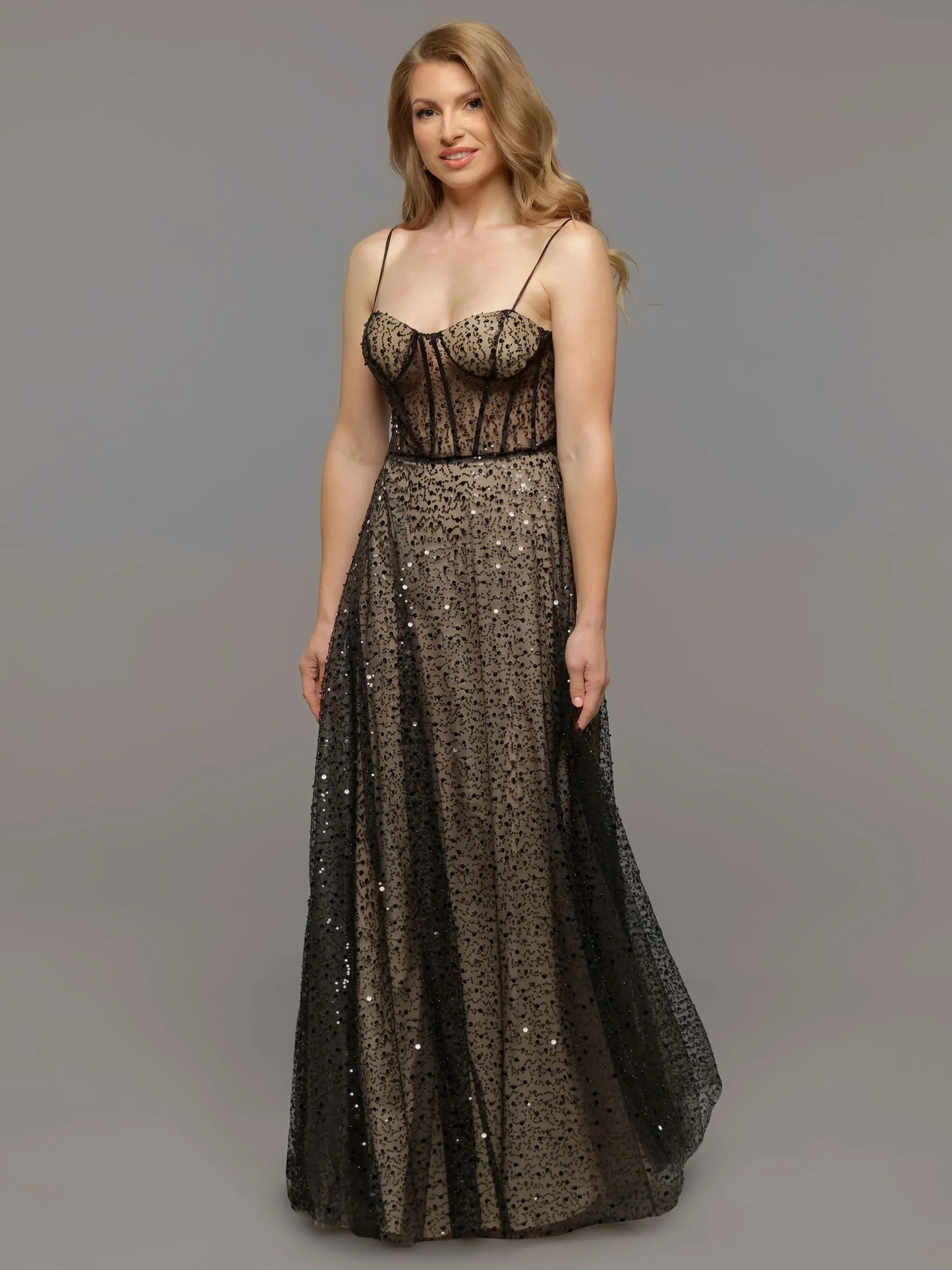 BEADED LACE AND TULLE A LINE WEDDING DRESS