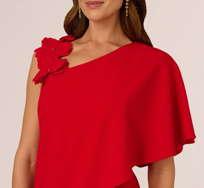 Asymmetrical 3D Floral Jumpsuit In Hot Pepper