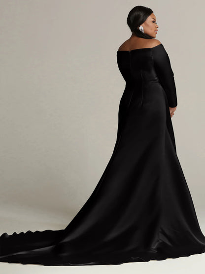 SATIN FIT AND FLARE WEDDING DRESS WITH LONG SLEEVES
