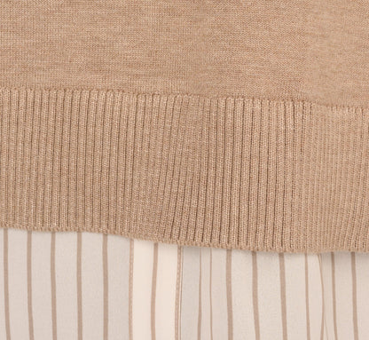 Long Sleeve Collared Printed Twover Sweater In H. Oatmeal W  Staple Stripe
