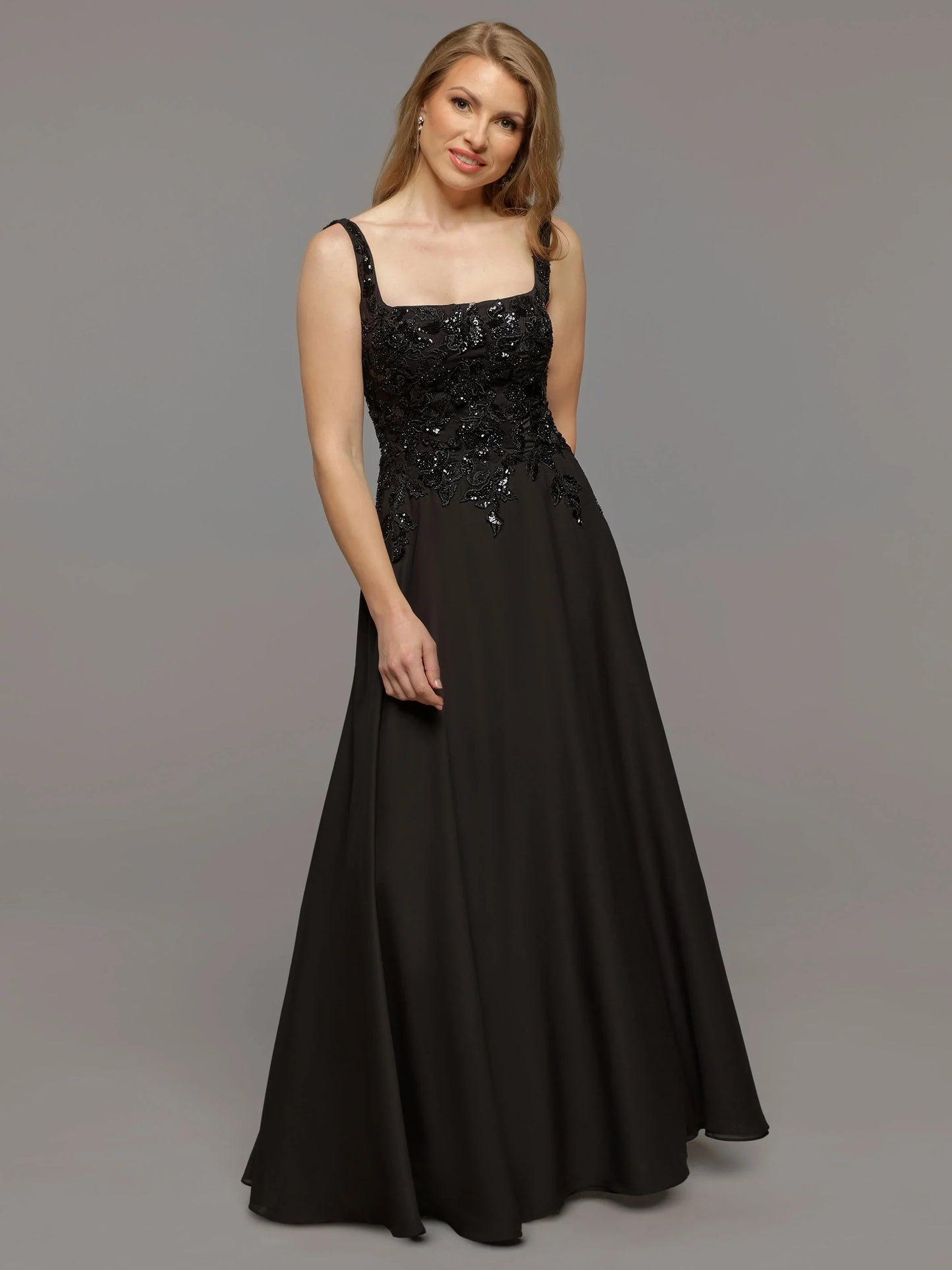CHIFFON A LINE WEDDING DRESS WITH BEADED LACE