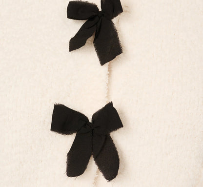Chenille Boucle Bow Cardigan In Ivory Black