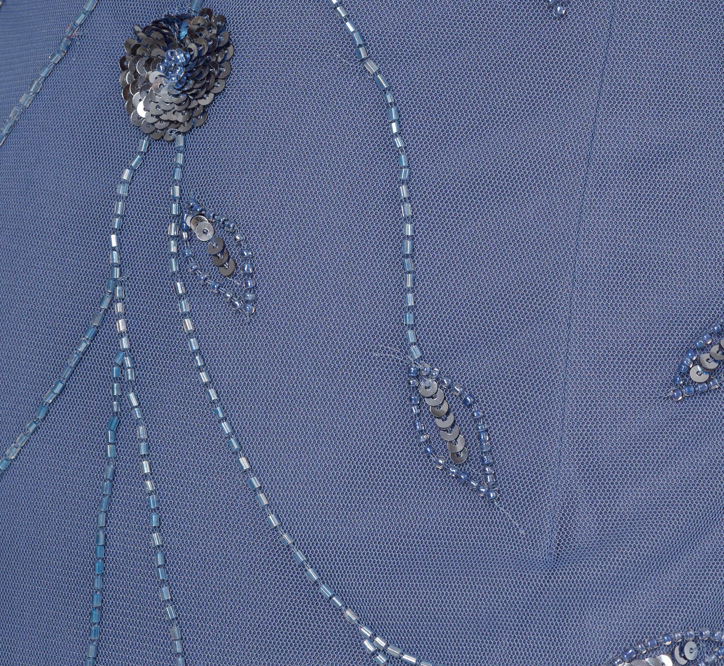 Short Sleeve Illusion Floral Beaded Sheath Dress In French Blue