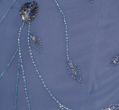 Short Sleeve Illusion Floral Beaded Sheath Dress In French Blue
