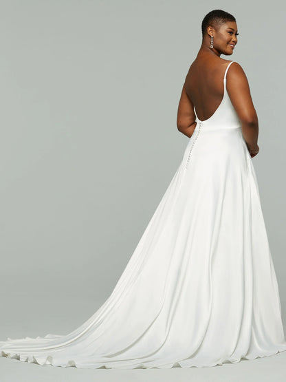 STRETCH SATIN A LINE WEDDING DRESS WITH SCOOP NECKLINE