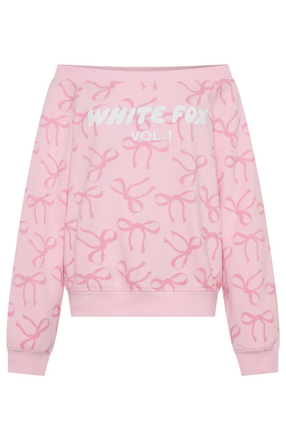 Vol. 1 Off Shoulder Printed Sweater Posy Bow