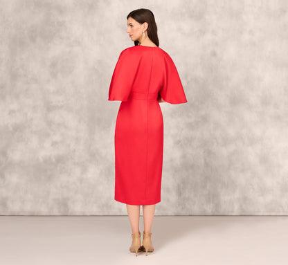 Crepe Back Satin Midi Dress With Flutter Sleeves In Chateau Red