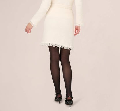 Chenille Boucle Bow Skirt In Ivory Black