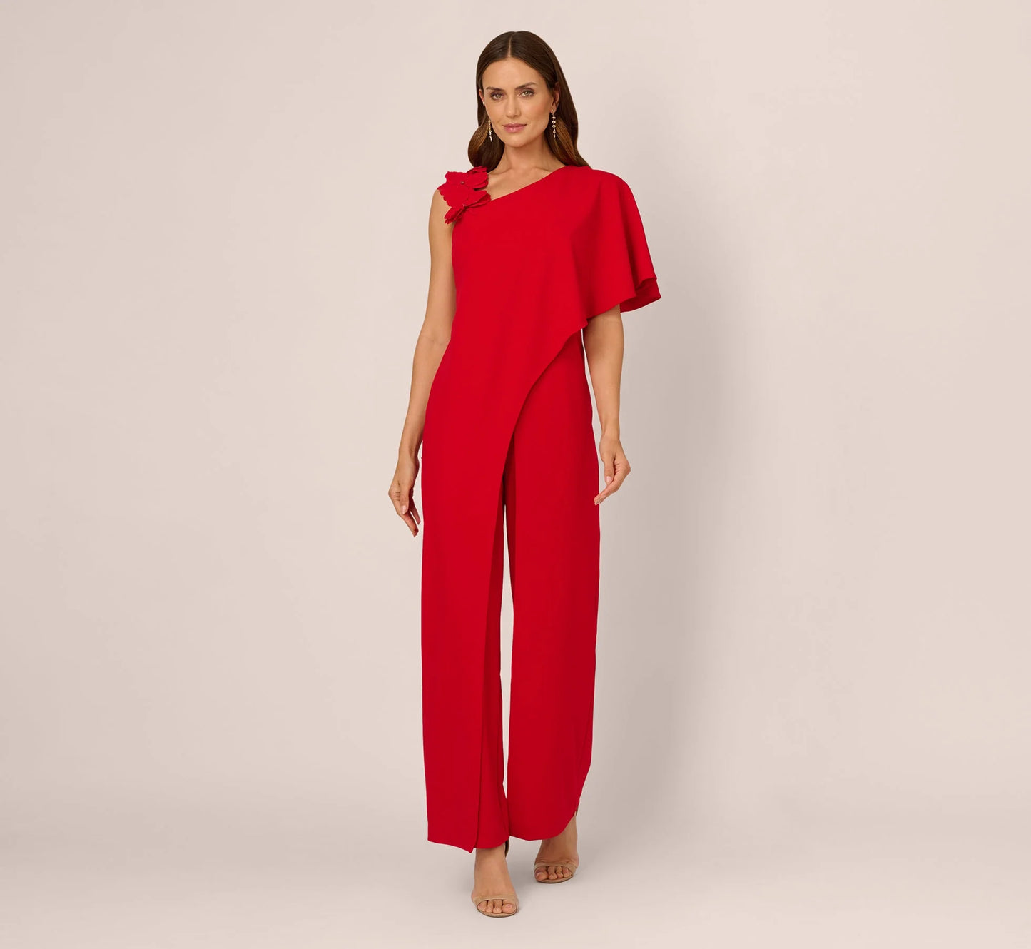Asymmetrical 3D Floral Jumpsuit In Hot Pepper