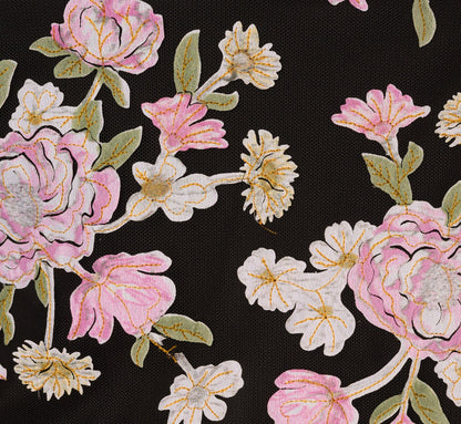 Bell Sleeve Floral Embroidered Short Dress In Black Multi