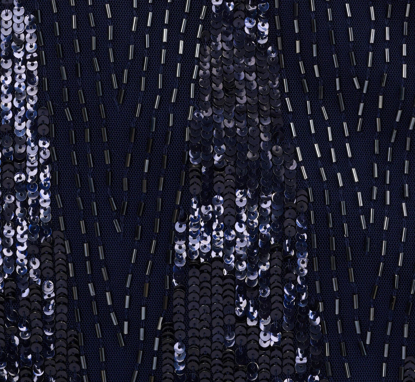 Fully Beaded Plunge Long Dress In Navy Gunmetal