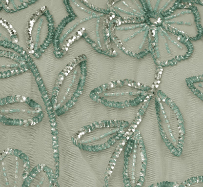 Sleeveless Blouson Mermaid Gown With Jasmine Beading In Aqua Dust