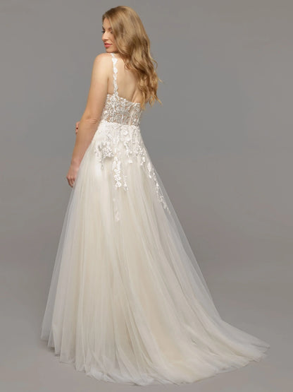 ?A LINE TULLE WEDDING DRESS WITH OPEN BACK