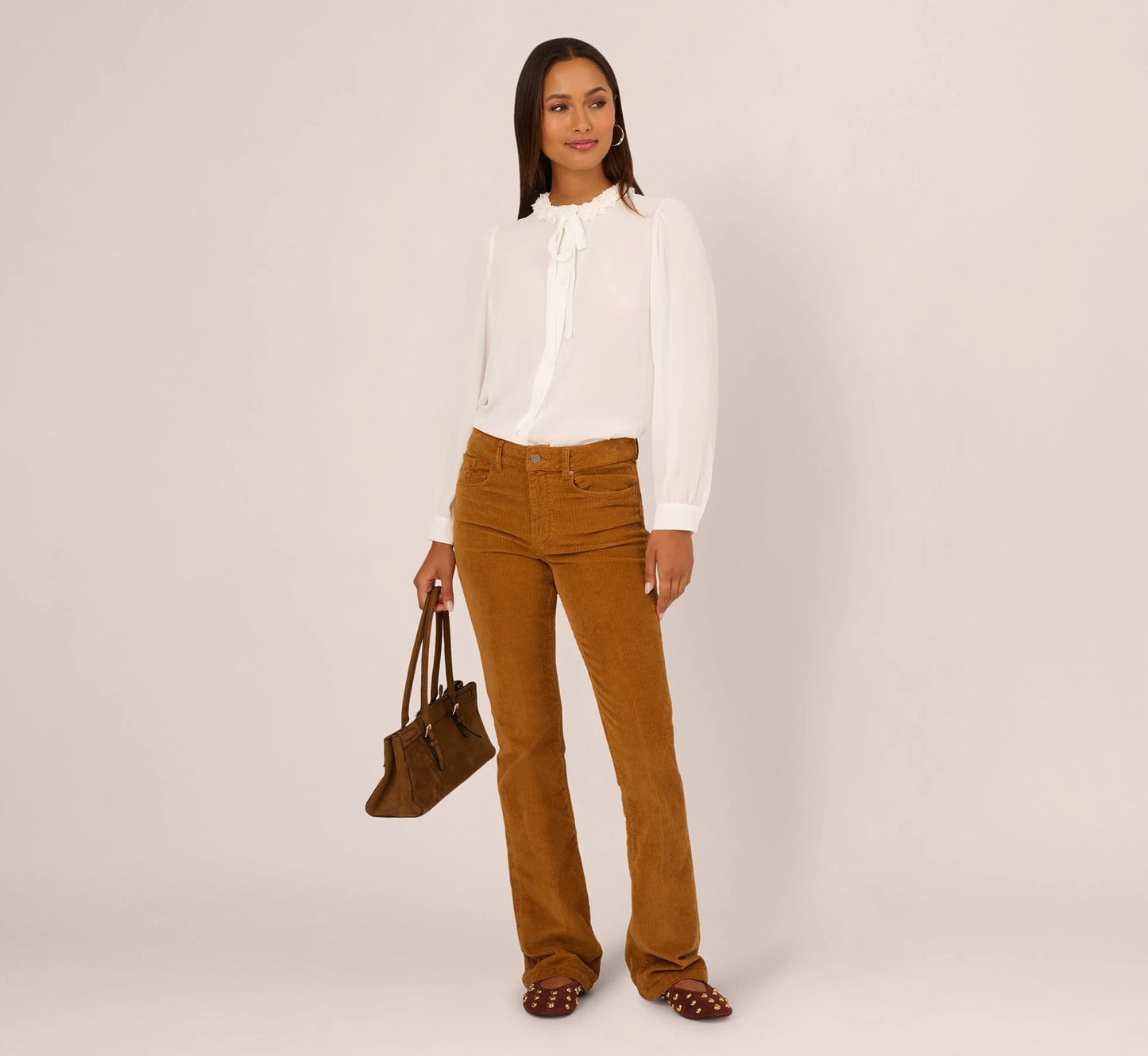 Long Sleeve Semisheer Floral Collar Blouse In Ivory