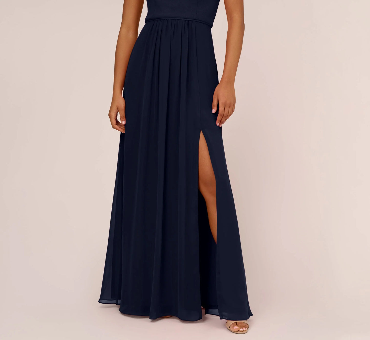 One Shoulder Chiffon Long Gown In Midnight