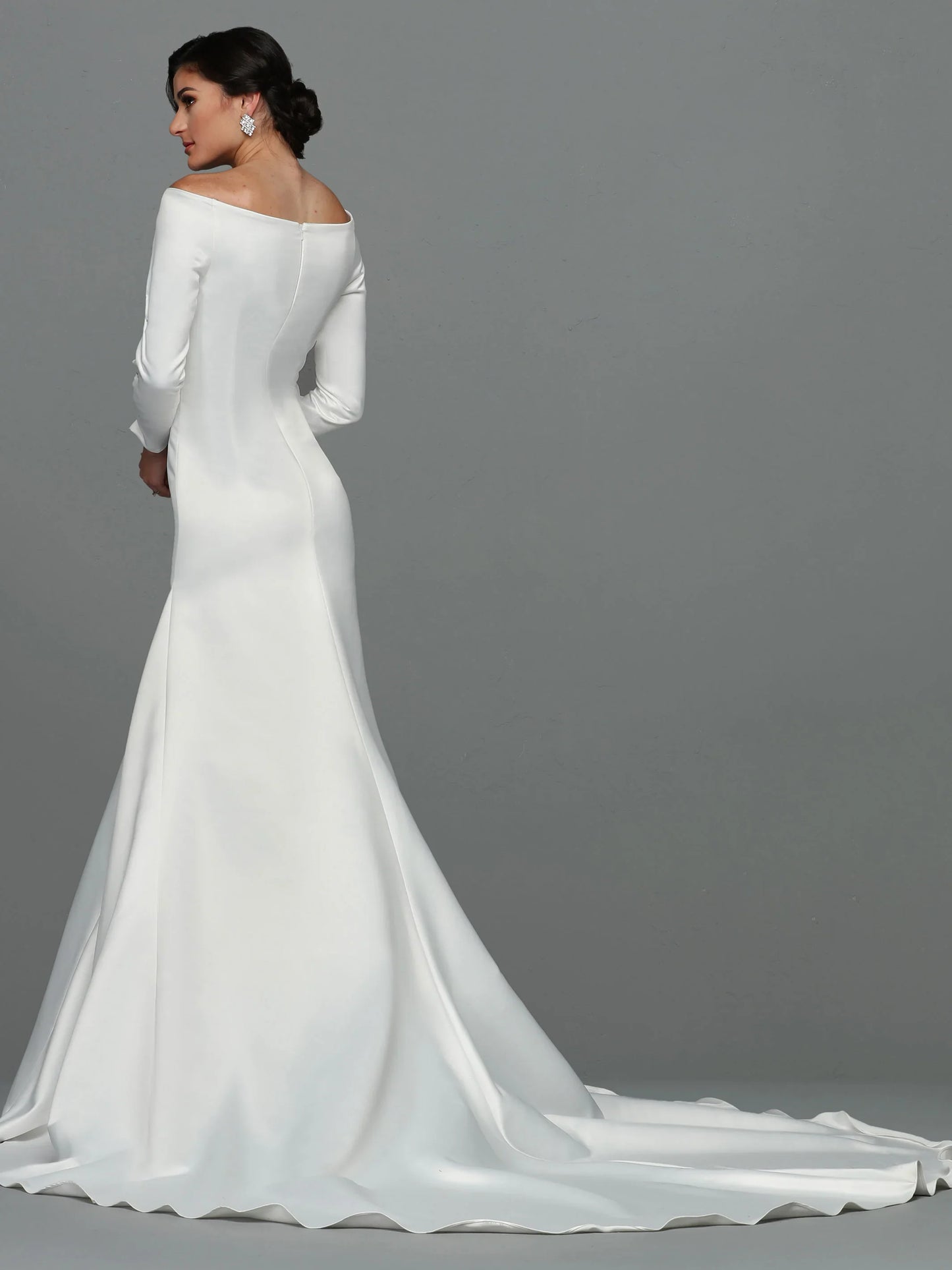 SATIN FIT AND FLARE WEDDING DRESS WITH LONG SLEEVES