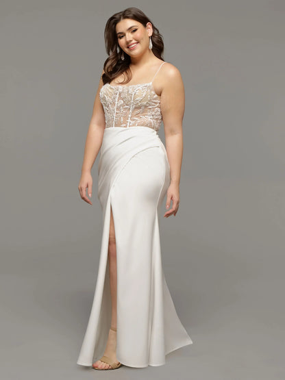ILLUSION BODICE FIT AND FLARE WEDDING DRESS