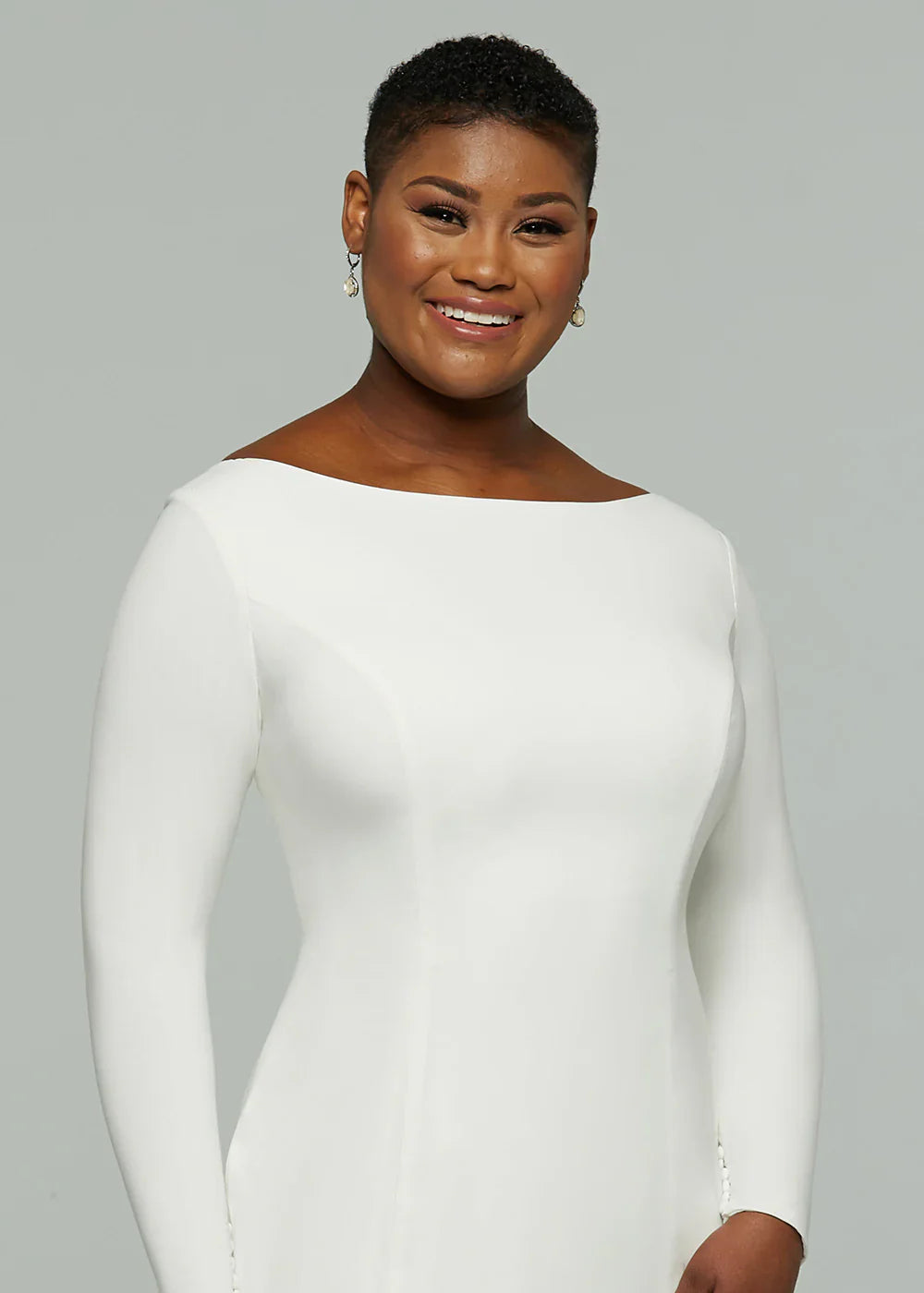CHIFFON MERMAID WEDDING DRESS WITH BATEAU NECKLINE AND LONG SLEEVES