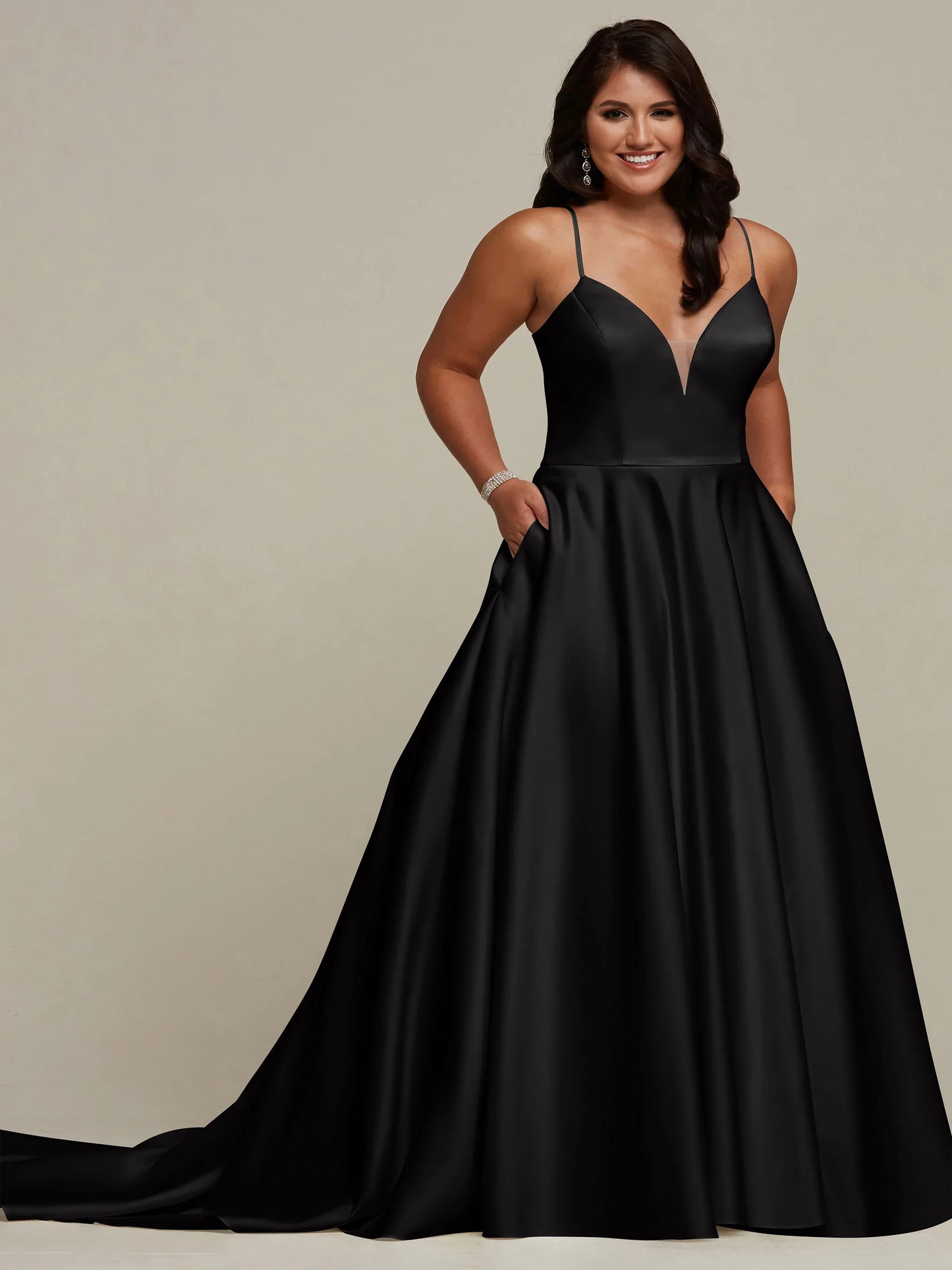 SATIN BALL GOWN WITH SPAGHETTI STRAPS AND SCOOP BACK