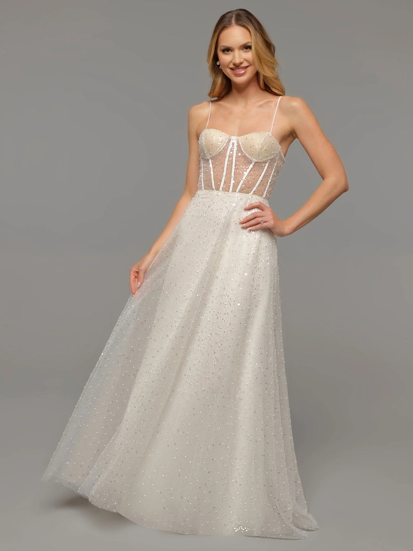 BEADED LACE AND TULLE A LINE WEDDING DRESS