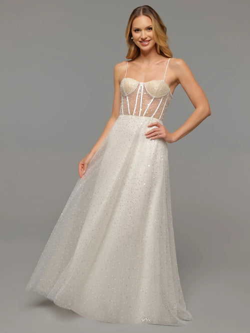 BEADED LACE AND TULLE A LINE WEDDING DRESS