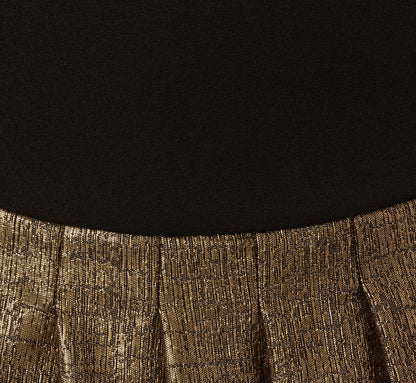 Strapless Drop Waist Belted Combo Cocktail Dress In Black Gold