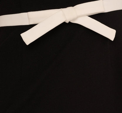 Cap Sleeve Contrast Trim Sheath Dress In Black Ivory