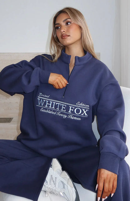 Standing My Ground Zip Front Sweater Navy