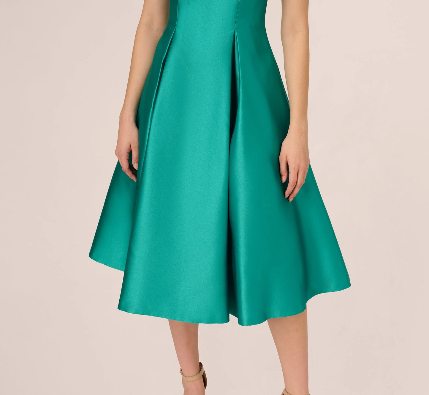 Sleeveless Mikado Fit And Flare Midi Dress With V-Back In Botanic Green
