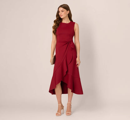 Sleeveless Flounce High Low Midi Dress In Crimson