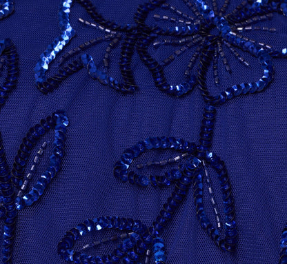 Sleeveless Blouson Mermaid Gown With Jasmine Beading In Dark Blue Violet