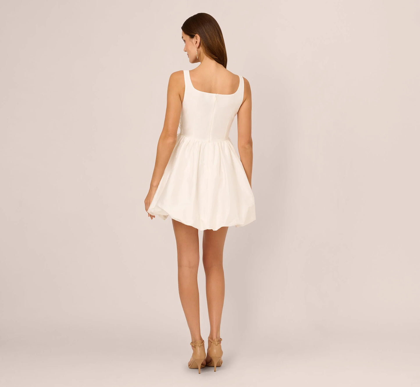 Sleeveless 3D Floral Taffeta Bubble Dress In Ivory