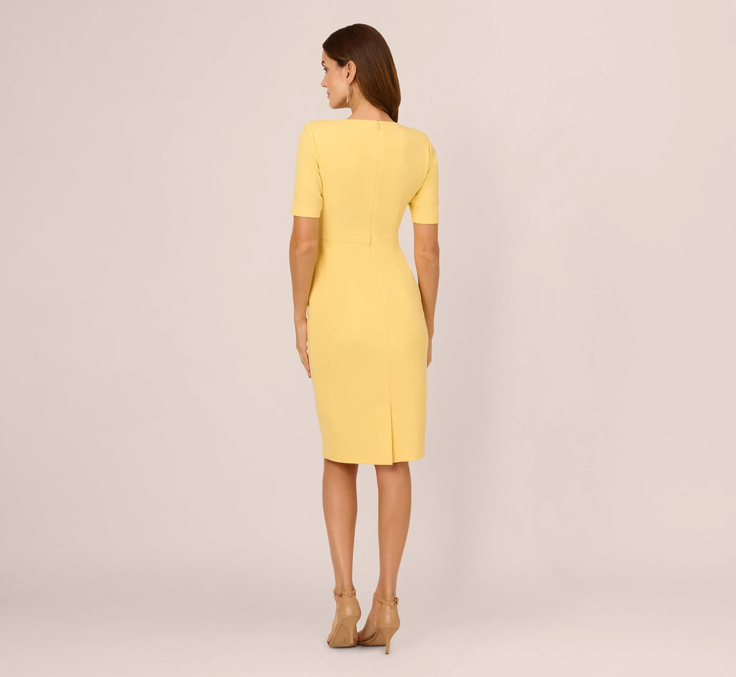 Short Sleeve Bow Waist Sheath Dress In Warm Sun